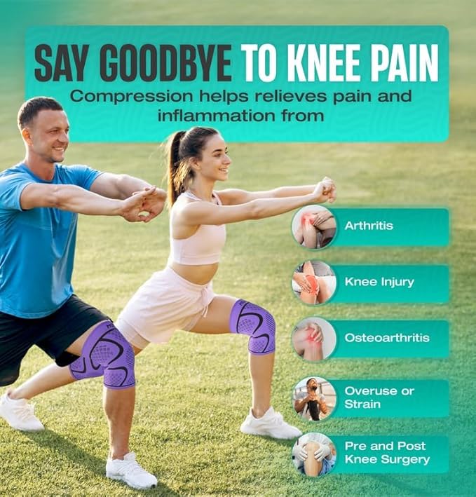 Modvel Compression Knee Brace for Women & Men - 2 Pack Knee Brace for Women Running Knee Pain, Knee Support Sleeve, Workout Sports Braces for Meniscus Tear ACL & Arthritis Pain Relief Purple XXX-Large