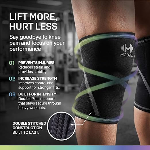 Modvel 7mm Neoprene Knee Sleeves for Men & Women Weightlifting & Powerlifting – Compression Knee Sleeve Support for Squats, Gym, Training – USPA, IPL Approved – XX-Large Black (Pair)