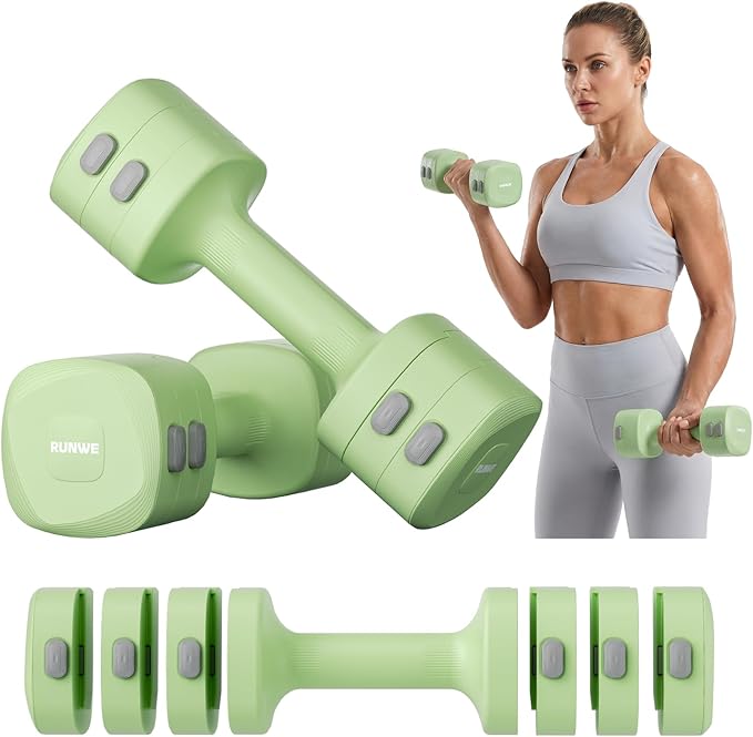 RUNWE 4 in 1 Adjustable Dumbbell Kettlebell Set for Women, Kettlebell Grip Converter, 2.2-5.5lb Fast Adjust Hand Weights for Postpartum Recovery & Beginner Strength Training, Pink, Space-Saving Home Gym