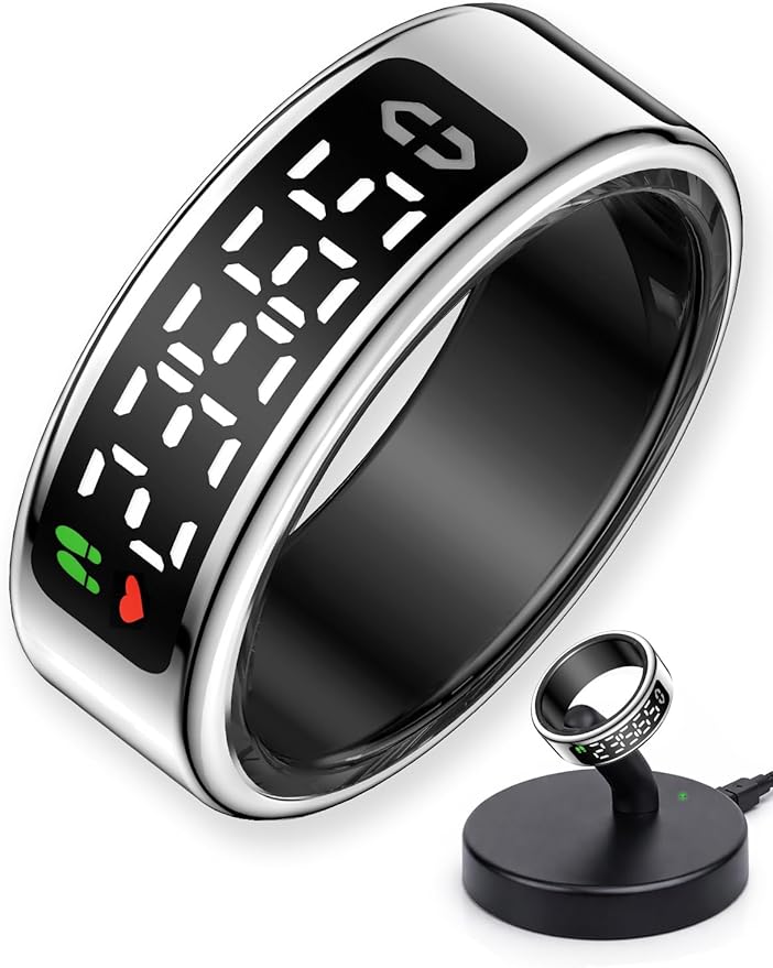 Smart Ring with LED Display，Fitness Tracker Ring, IP68 Waterproof Health Tracker Ring, Blood Oxygen & Heart Rate Monitor, Long Lasting Battery Sleep Ring for Women & Men