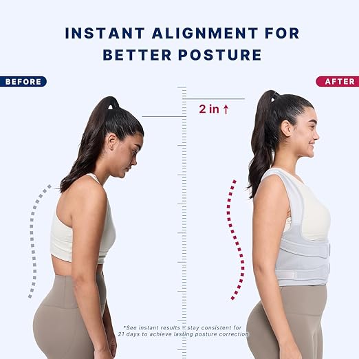 Fit Geno Back Brace Posture Corrector for Men & Women: Shoulder Straightener Adjustable Full Back Support Pain Relief - Scoliosis Hunchback Spine Corrector (Small), Gray