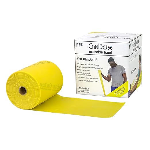 Cando Low Powder Exercise Band, 50 yard roll, Yellow: X-Light