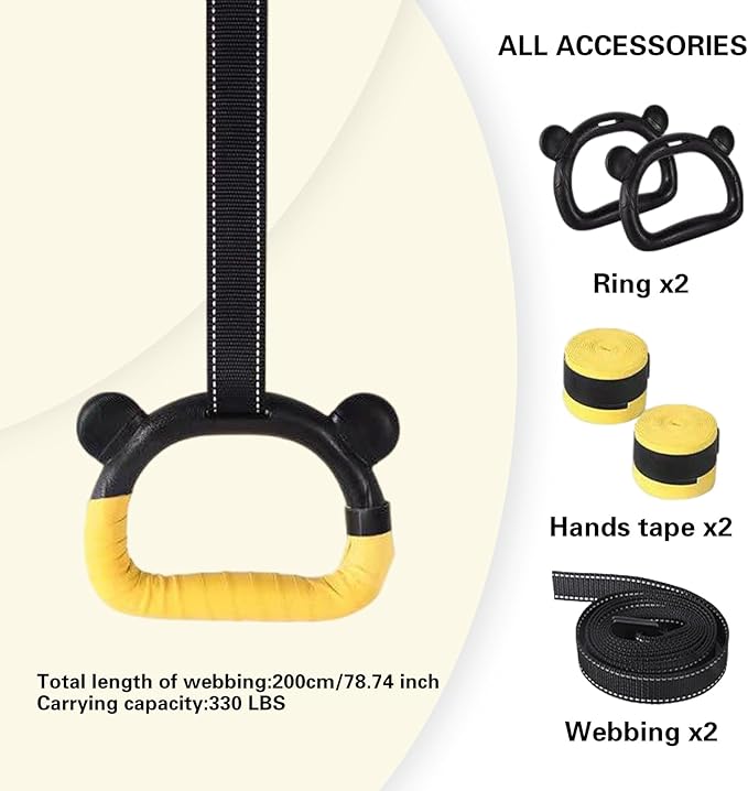 Kids Gymnastics Rings, Children's Home Gym Equipment, Children's Adjustable Strap Strength Training Rings, Pulling Rings for Physical Training