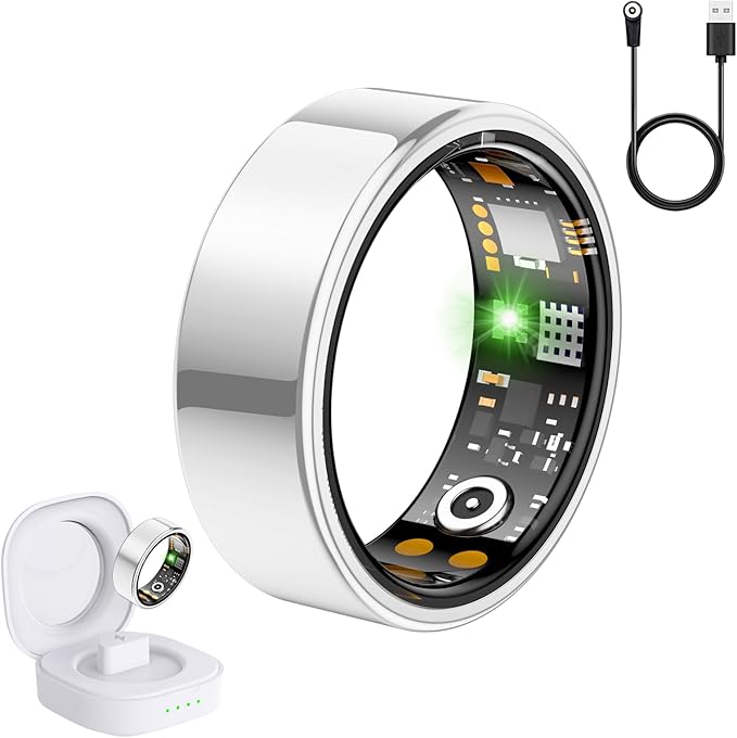Smart Ring for Women Men, Fit Ring with Heart Rate, Blood Oxygen, HRV, Sleep Monitor, Stress, Step Counter, IP68 Waterproof Fitness Rings for iPhone & Android, No Subscription Fee (Silver, 11#)