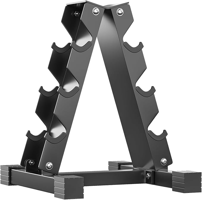 4-Tier Dumbbell Rack Stand, A-Frame Metal Weight Rack with Handle – Space-Saving Strength Training Dumbbell Storage for Home Gym