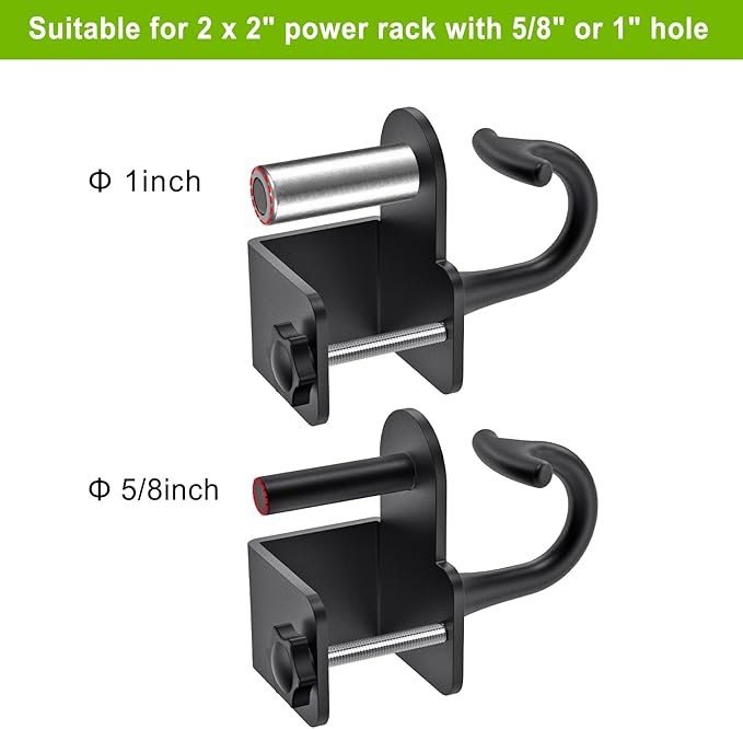 Kipika Anchor for Resistance Bands Fits 2" x 2" Power Rack with 5/8" or 1" Hole - Heavy Duty Steel Hooks with Rubber Pads for Home Gym Workouts, Strength Training,and Physical Therapy Exercise, 2 Pack