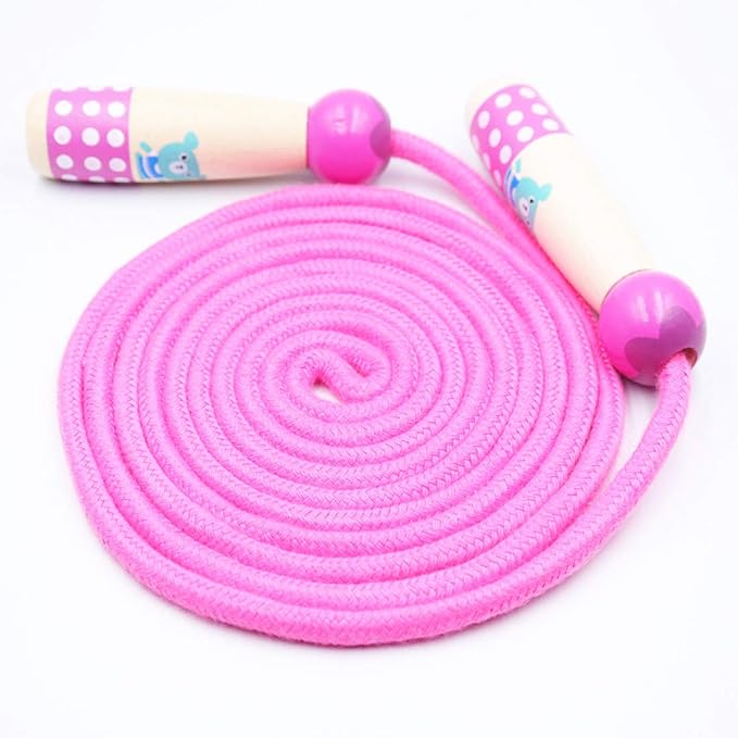 Jump Rope for Kids Adjustable Length Cotton Rope with Wooden Handle for Boys and Girls Sport Fitness Exercise