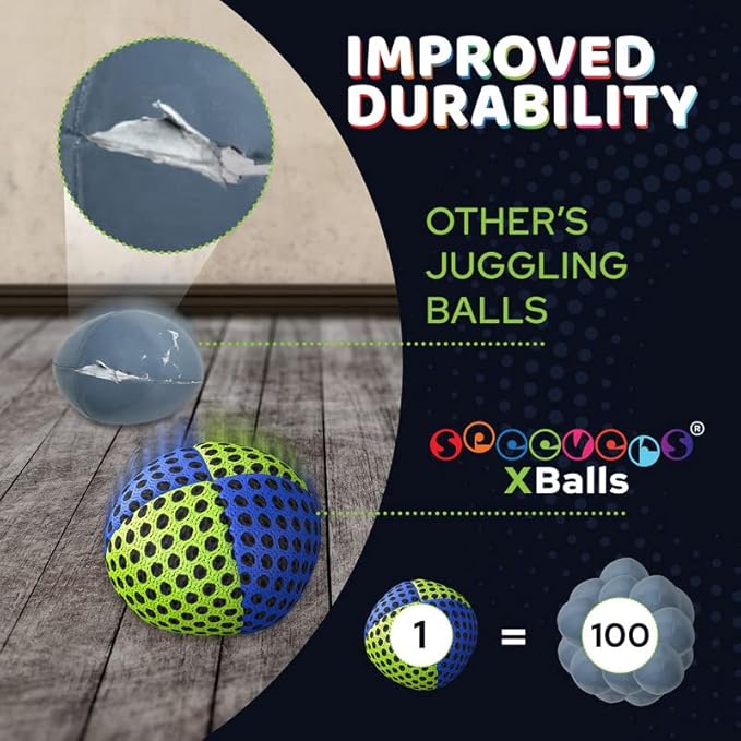 speevers Juggling Balls for Beginners and Professionals Set of 3, 14 Colors Available, 2 Layers of Net and Carry Case, Xballs Juggling Balls (Blue - Yellow, 3.9 oz)