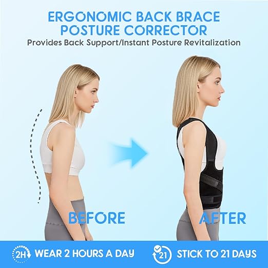 Posture Corrector for Women and Men, Full Back Brace with Breathable Mesh, Shoulder Straightener for Back & Neck Pain Relief, Spine Alignment & Hunchback Support(Black S)