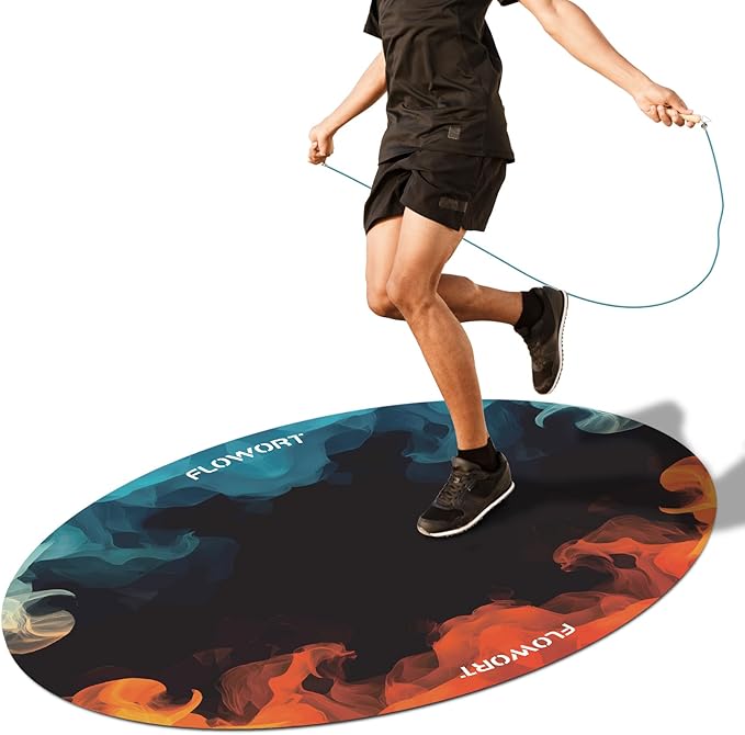 Cheete Jump Rope Mat Large Rubber Exercise Mat Indoor Outdoor Shock Absorbing Mat Non-Slip Oval Design for Floor & Rope Protection, Workout Mats for Home Gym Flooring