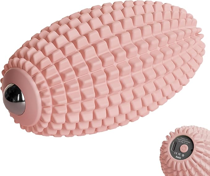Vibrating Massage Ball for Plantar Fasciitis & Myofascial Release, Silicone Muscle Roller for Back, Neck, Foot, and Leg, Portable Trigger Point Massage Tool, 3 Vibration Modes (Pink)