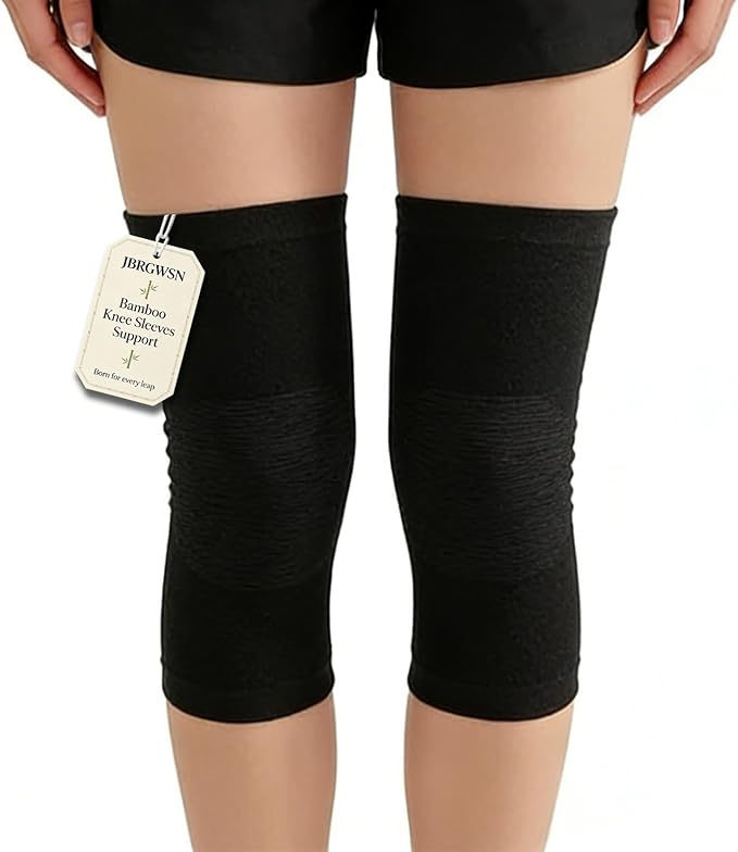 Knee Sleeves For Women Bamboo Pair Compression Leg Brace Pain Arthritis Plus Size Wraps Relief Running Sleeping Under Soft Elastic Vendas Para Rodillas Protector Gym Mujer Rodilleras Weightlifting(Black,Medium)