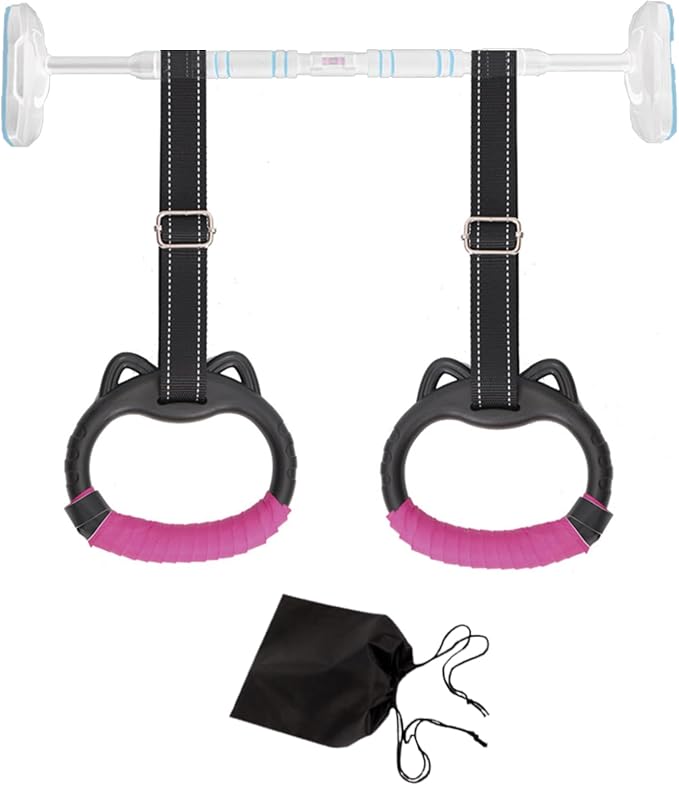 Gymnastics Rings Set for Kids, Professional Children's Trapeze Bar Pull Up Rings with Straps Playground Home Gym Ring with Drawstring Bag for Physical Training