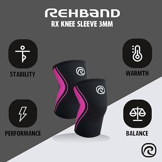 Rehband Knee Sleeve 3mm Neoprene, Lightweight Knee Brace for Endurance and Ball Sports, Unisex Compression Starter Knee-Sleeves, Breathable Running Knee Support, Colour:Pink - 1 Pair, Size:X-Large
