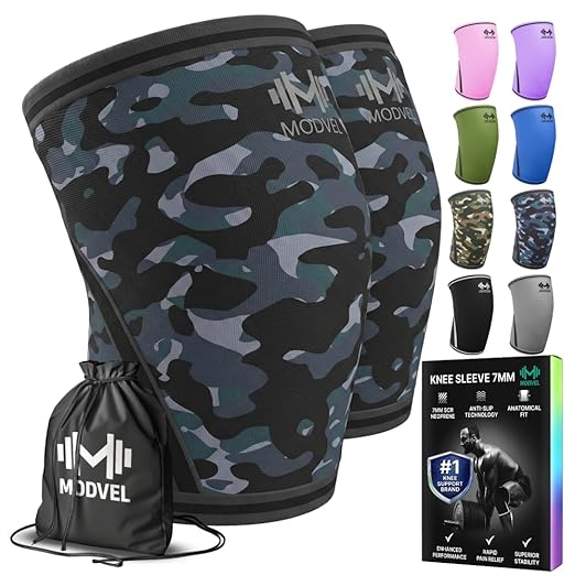 Modvel 7mm Neoprene Knee Sleeves for Men & Women Weightlifting & Powerlifting – Compression Knee Sleeve Support for Squats, Gym, Training – USPA, IPL Approved – Medium Army/dark (Pair)