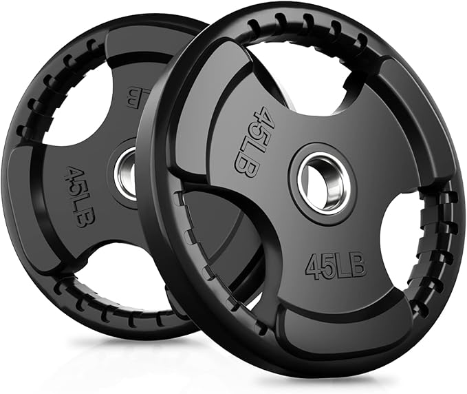 RitFit Weight Plates for Barbell, 2-Inch Olympic Rubber Grip Plates for Weightlifting and Strength Training in Home & Gym, Single, Pair and Sets
