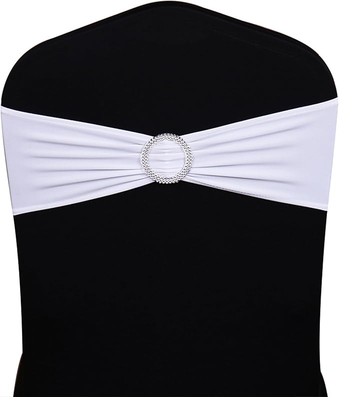 Wedding White Chair Sashes 100 Pack Spandex Chair Bands with Buckles Slider Chairs Bows for Party Birthday Bridal Shower Engagement Anniversary Christmas Event Decorations