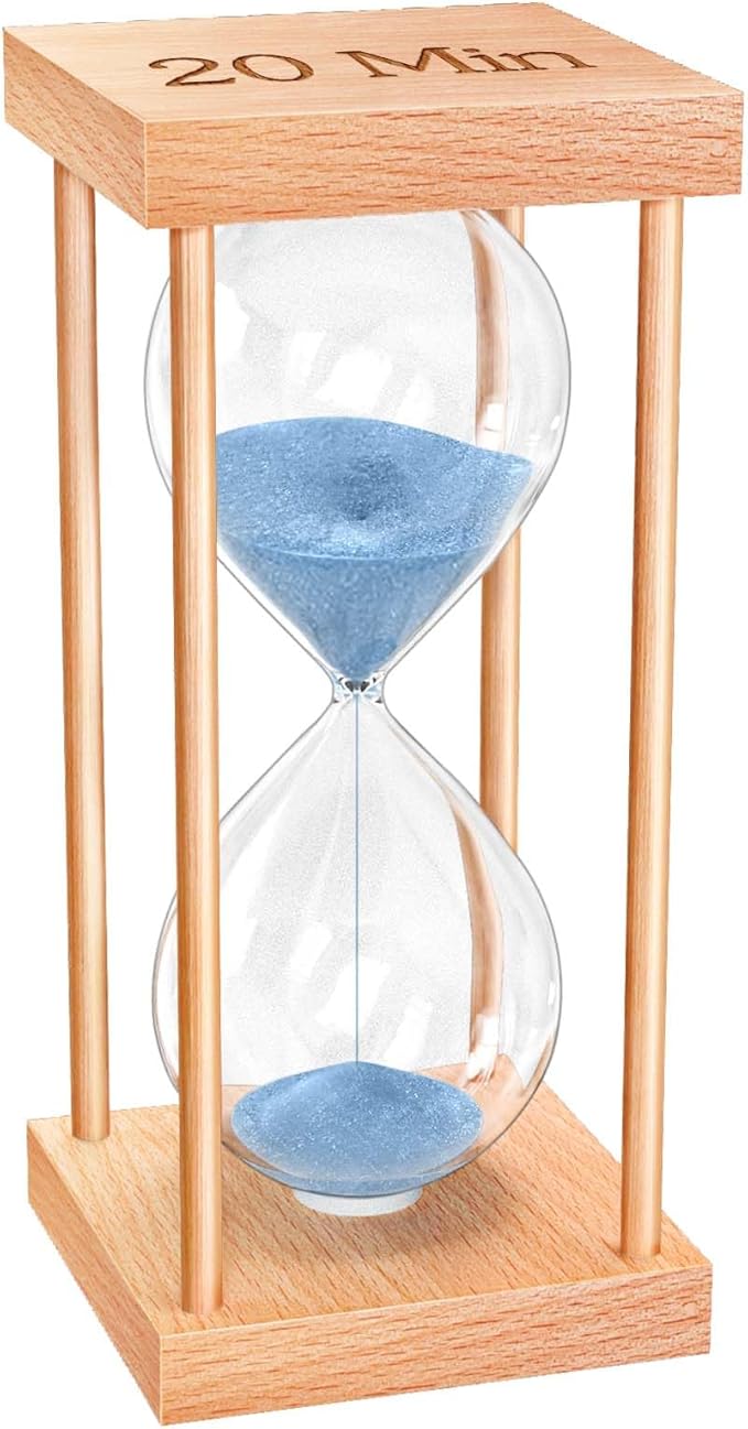 20 Minute Sand Timer, 20 Min Wood Small Hourglass Timer, Blue Sand Clock, Wooden Hour Glass for Classroom, Sandglass, Reloj De Arena Decorativo, Home, Office, Game, Gift