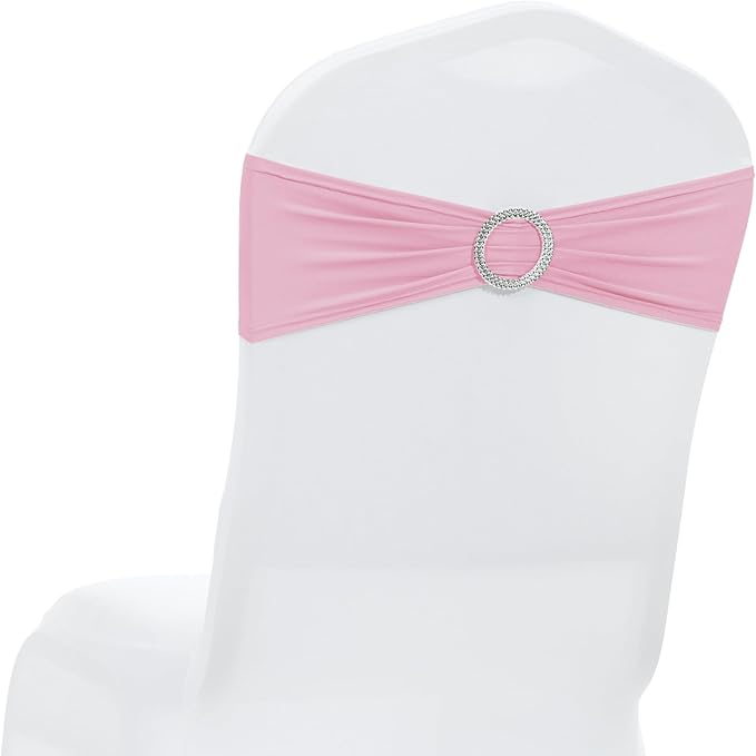 MDS Pack of 250 Spandex Chair Sashes Bows Universal fits Elastic Stretch Chair Bands Ties with Buckle Slider Bow for Wedding Decoration Spandex Slider Sashes Bow - Pink