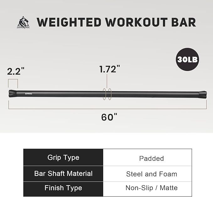 LIONSCOOL Workout Weighted Bar,Padded Exercise Weight Bar, Solid Steel Stretching weighted bar set for Body Sculpting, Physical Therapy,Body Toning