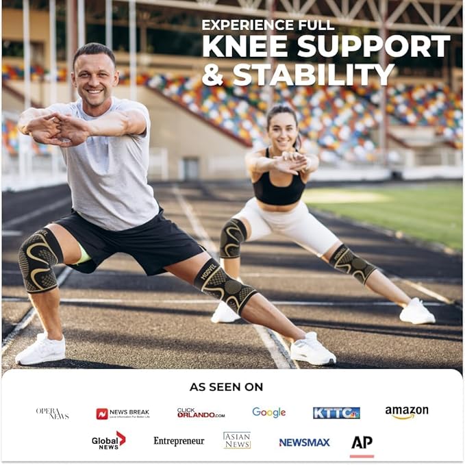 Modvel Knee Braces for Women & Men – 2 Pack Brace Set, Compression Sleeves for Meniscus Tear, ACL & Arthritis Pain Relief, Joint Support and Stability – Copper XXXL