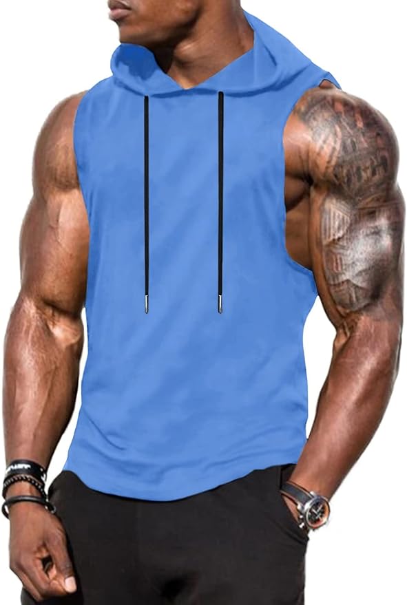 Babioboa Men's Workout Hooded Tank Tops Sports Training Sleeveless Gym Hoodies Bodybuilding Cut Off Muscle Shirts