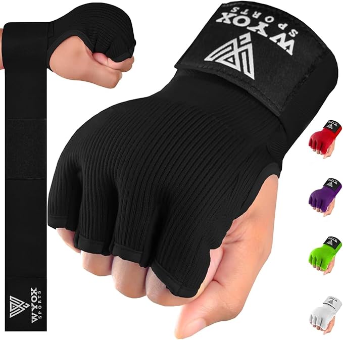 WYOX Gel Boxing Hand Wraps Inner Gloves for Men & Women – 80cm Quick Wrist Strap, Padded Knuckle Support, Fingerless MMA Muay Thai Kickboxing Wraps for Training, Punching & Martial Arts