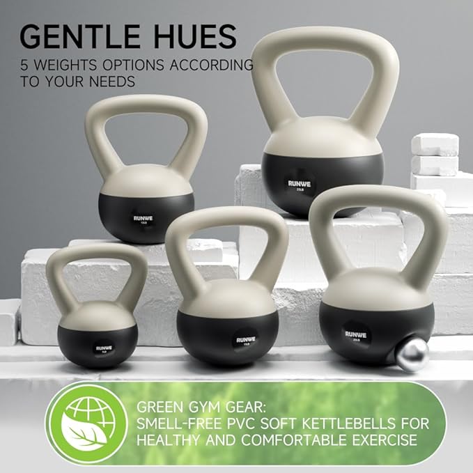 RUNWE Soft Kettlebell - Sand Filled Kettlebell Hand Weight Options for 25, 20, 15, 10 and 5 LB, Soft-Sided Cushioned Base,Safety Guaranteed Ideal for Men, Women, & Beginners