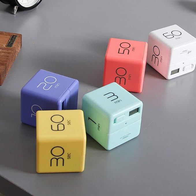 mooas Cube Timer (White), Timers Cube Flip Block Timers Productivity Gravity Sensor Time Management for Kids ADHD Classroom Kitchen Desk Workout Cooking Study 5, 15, 30, 60 min Timer Setting