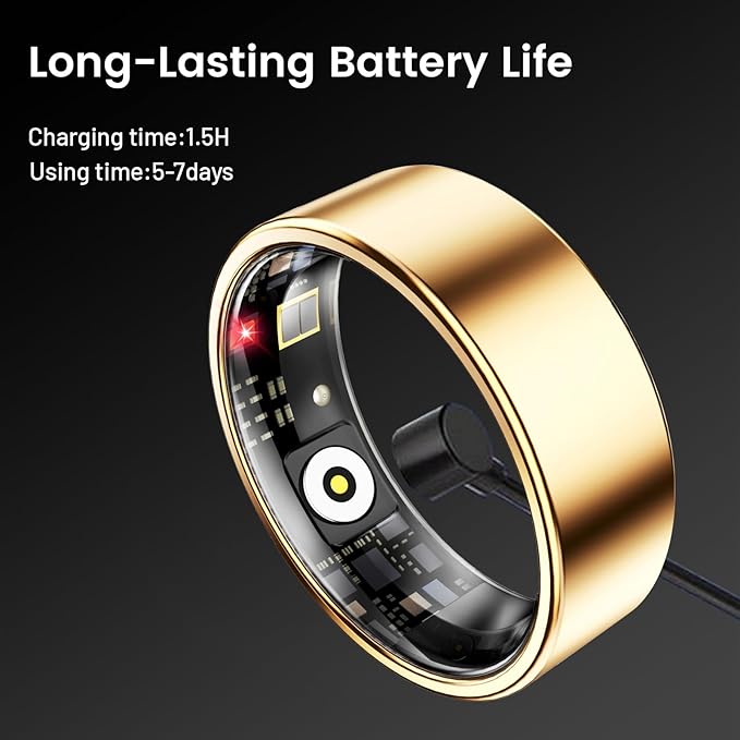 Mirlray Smart Ring for Women & Men, Smart Ring Health Tracker, Blood Oxygen & Heart Rate Monitor Sleep Ring, Waterproof Fitness Ring, Long Lasting Battery Smart Rings (Black, #6)