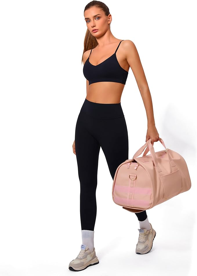 Oalka V Neck Sports Bra for Women Adjustable Padded Thin Straps Wireless Yoga Bras