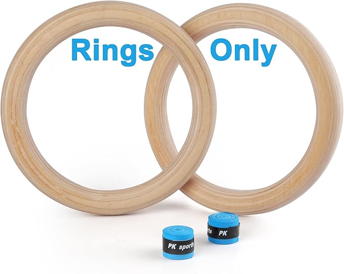 Wood Gymnastic Rings with Adjustable Number Suspension Trainer Straps with Cam Buckle 15ft Olympic Rings 32/28mm Heavy Duty 1543/992lbs for Pull Up Bar Workout Exercise Gym Hanging Rings Indoor