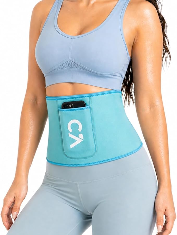 Waist Trimmer Belt for Men & Women – Silver Ion Sweat Belt, Anti-Slip Sauna Trainer, With Pocket & Precision Fit