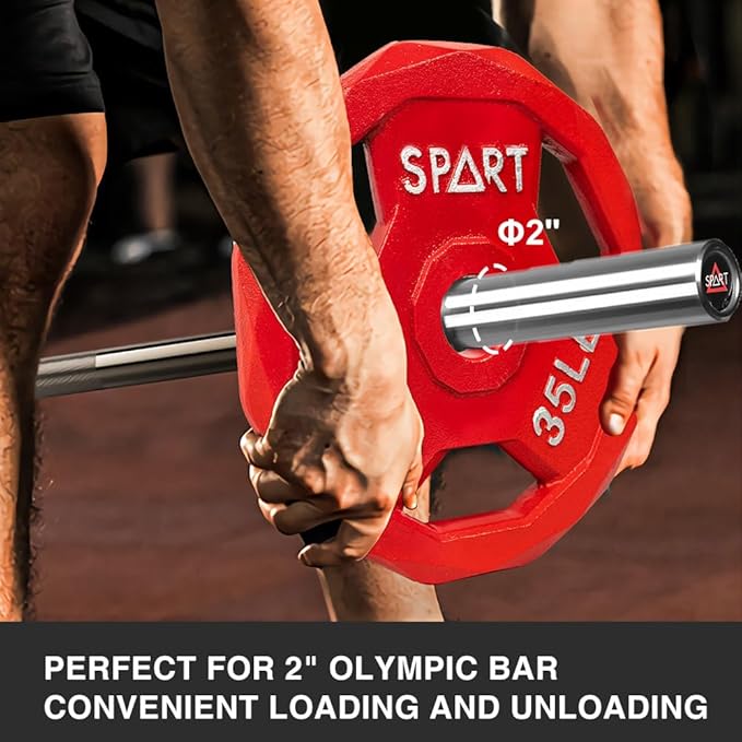 SPART Color Coded Weight Plate 2-Inch Cast Iron Tri-Grip Plate for Barbell,Solid Cast Iron Olympic Weight Plates for Strength Training, Weightlifting, Crossfit, 2.5/5/10/15/25/35/45LB, Single/Pair/Set