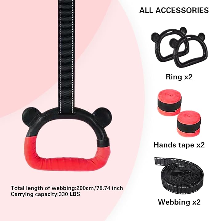 Kids Gymnastics Rings, Children's Home Gym Equipment, Children's Adjustable Strap Strength Training Rings, Pulling Rings for Physical Training