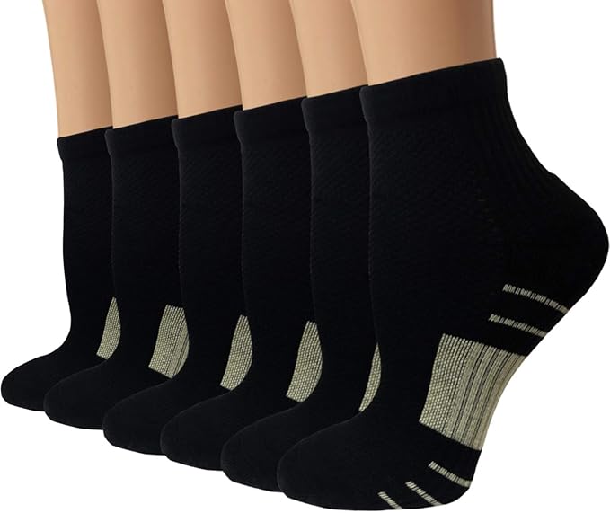 Copper Compression Socks Women and Men 6 Pairs - Circulation Arch Support Plantar Fasciitis Running Ankle Socks