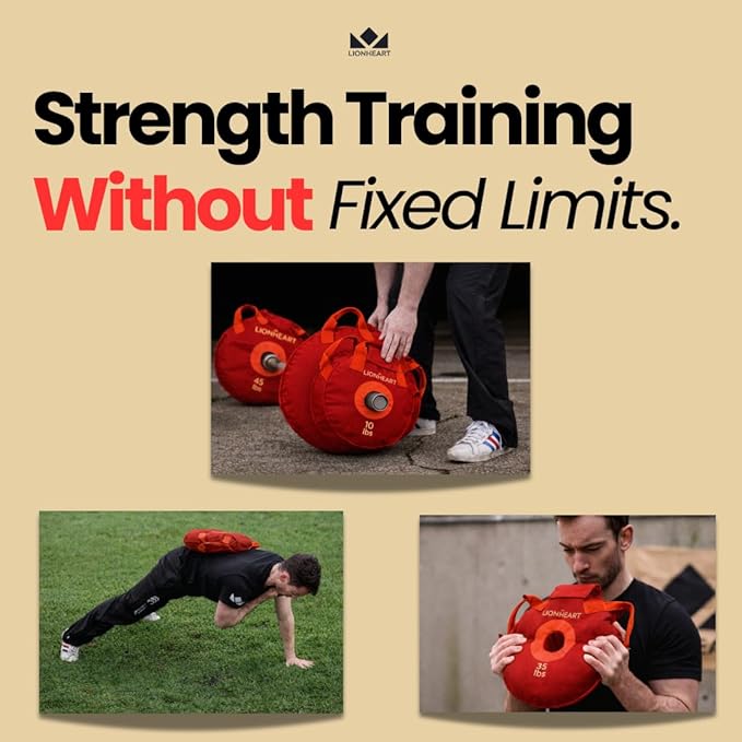 Lionheart Sand Bag Weight Plates Set | Sandbags for Working Out | Home Gym Bumper Plates | Travel-Friendly Sandbag for Fitness & Weight Training | Unfilled 10, 15, 25, 35, 45 lb Plates (Set of 2)