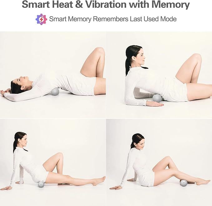 Vibrating Massage Ball with Heat, Deep Tissue Trigger Point Massage Ball for Back, Hip and Muscle Recovery, Myofascial Release Mobility Ball with 7 Modes and Memory (Grey)