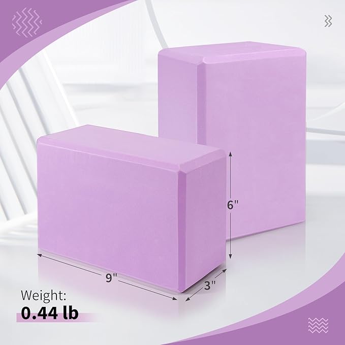 Yoga Blocks 2 Pack, 9"x6"x3" High-Density EVA Foam Yoga Block, Non-Slip Yoga Blocks for Yoga, Pilates Meditation, Stretching and Toning, Supportive, Latex-Free