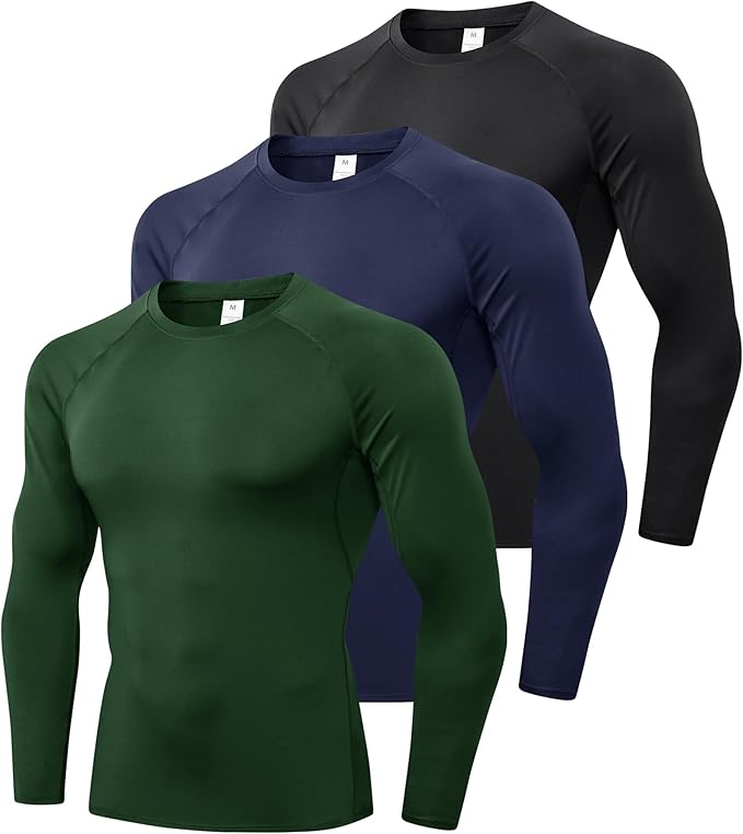 SPVISE 1 or 3 Pack Men's Compression Shirts Long Sleeve Workout Gym T-Shirt Running Top Cool Dry Sports Baselayer Undershirts
