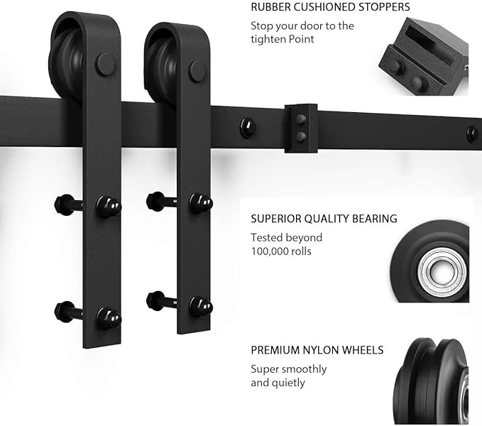 SMARTSTANDARD 6.6 Feet Heavy Duty Sturdy Sliding Barn Door Hardware Kit -Smoothly and Quietly -Easy to Install -Includes Step-by-Step Installation Instruction Fit 40" Wide Door Panel (J Shape Hanger)