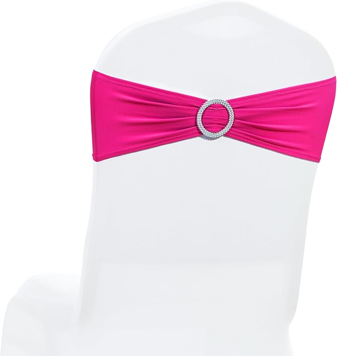 MDS Pack of 150 Spandex Chair Sashes Bows Universal fits Elastic Stretch Chair Bands Ties with Buckle Slider Bow for Wedding Decoration Spandex Slider Sashes Bow - Magenta