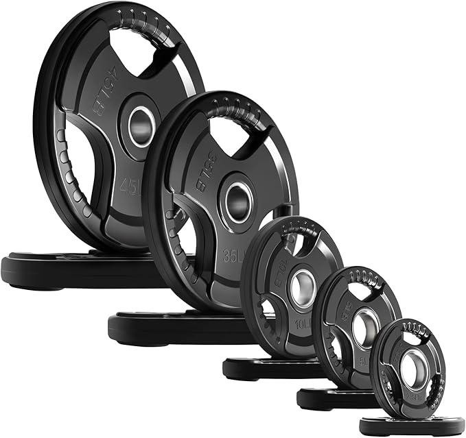 RitFit Weight Plates for Barbell, 2-Inch Olympic Rubber Grip Plates for Weightlifting and Strength Training in Home & Gym, Single, Pair and Sets