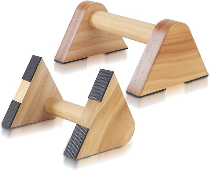1 Pair Wood Parallettes Bars Pushup Handles for Men - Calisthenics Equipment Push Up Bars, Gymnastics Handstand Training Planche Bar, Handstand Blocks
