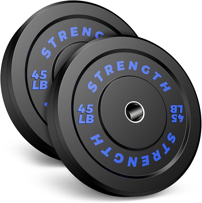 2-Inch Olympic Bumper Plates, 100% Virgin Rubber Low Bounce Barbell Weight Plates for Home Gym Strength Training, 10lb-45lb Black with Color-Coded