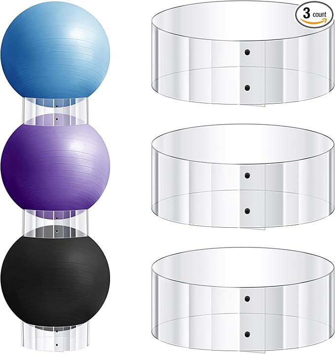 Wenqik 3 Pcs Exercise Ball Stand Holder 14.5 Inch Plastic Yoga Ball Base Stability Fitness Display Stand Medicine Therapy Carrier Storage Stackers