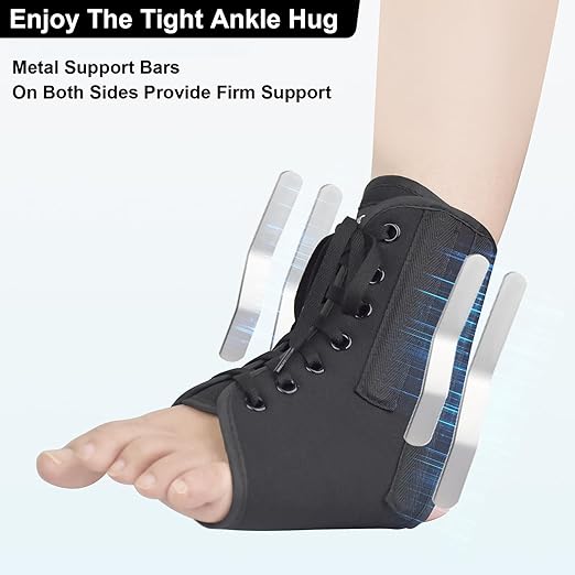 AIDY-PRO Lace Up Ankle Brace with Metal Side Stabilizers, Adjustable Lace-Up Ankle Braces for Men and Women Sprained Foot Support Brace for Posterior Tibial Tendonitis Achilles Tendon Injury M