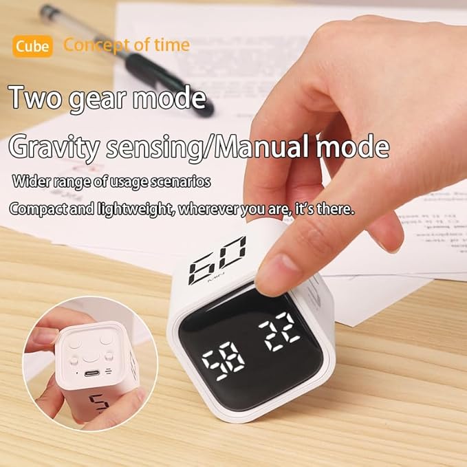 EooCoo Digital Timer Cool Stuff Gadgets, Gravity Pomodoro Cube Rotation, Countdown Productivity Kitchen Timer 5/10/30/60 Mins for Meeting Study Back to School Gift, ADHD Tools, Office Desk Decoration