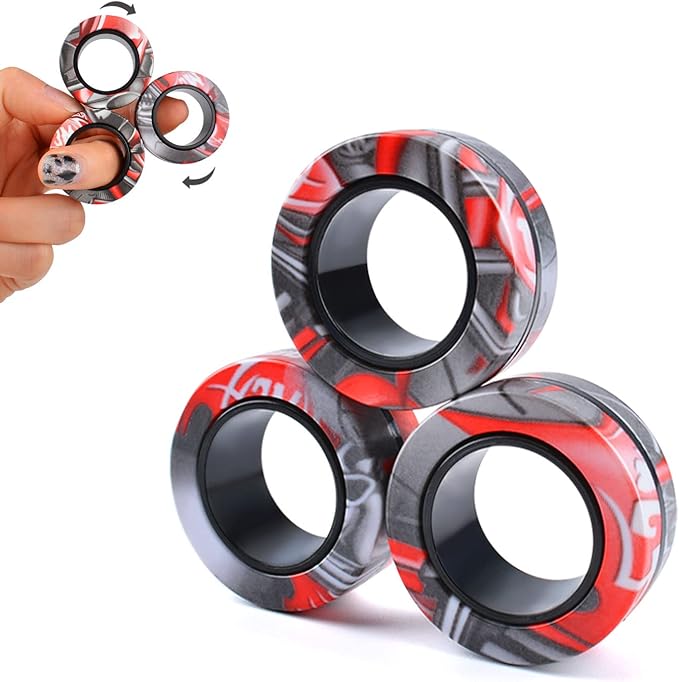 Cevioce Easter Basket Stuffers for Teens Boys Girls 3Pcs Magnetic Rings Fidget Toy Set, ADHD Anxiety Magnetic Fidget Toys Adults Fidget Spinner Rings for Relief, Easter Gifts for Kids 8+ Year Old B
