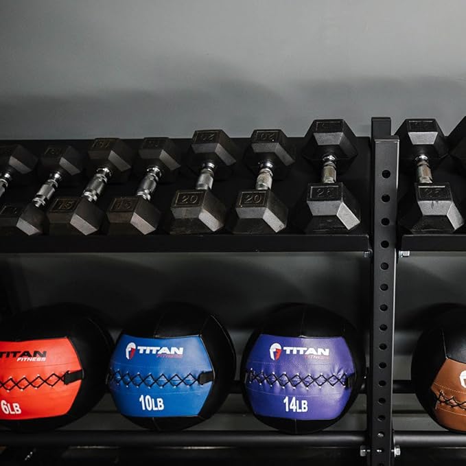 Titan Fitness Elite Series Extension Unit Mass Storage System for Dumbbell Kettlebell Slam Ball Storage, Bolt-On Adjustable Shelves